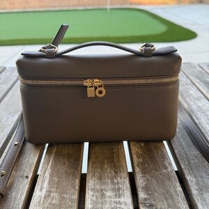 Loro Piana extra bag 19 Elephant Grey calf Leather Bag with Gold Zipper